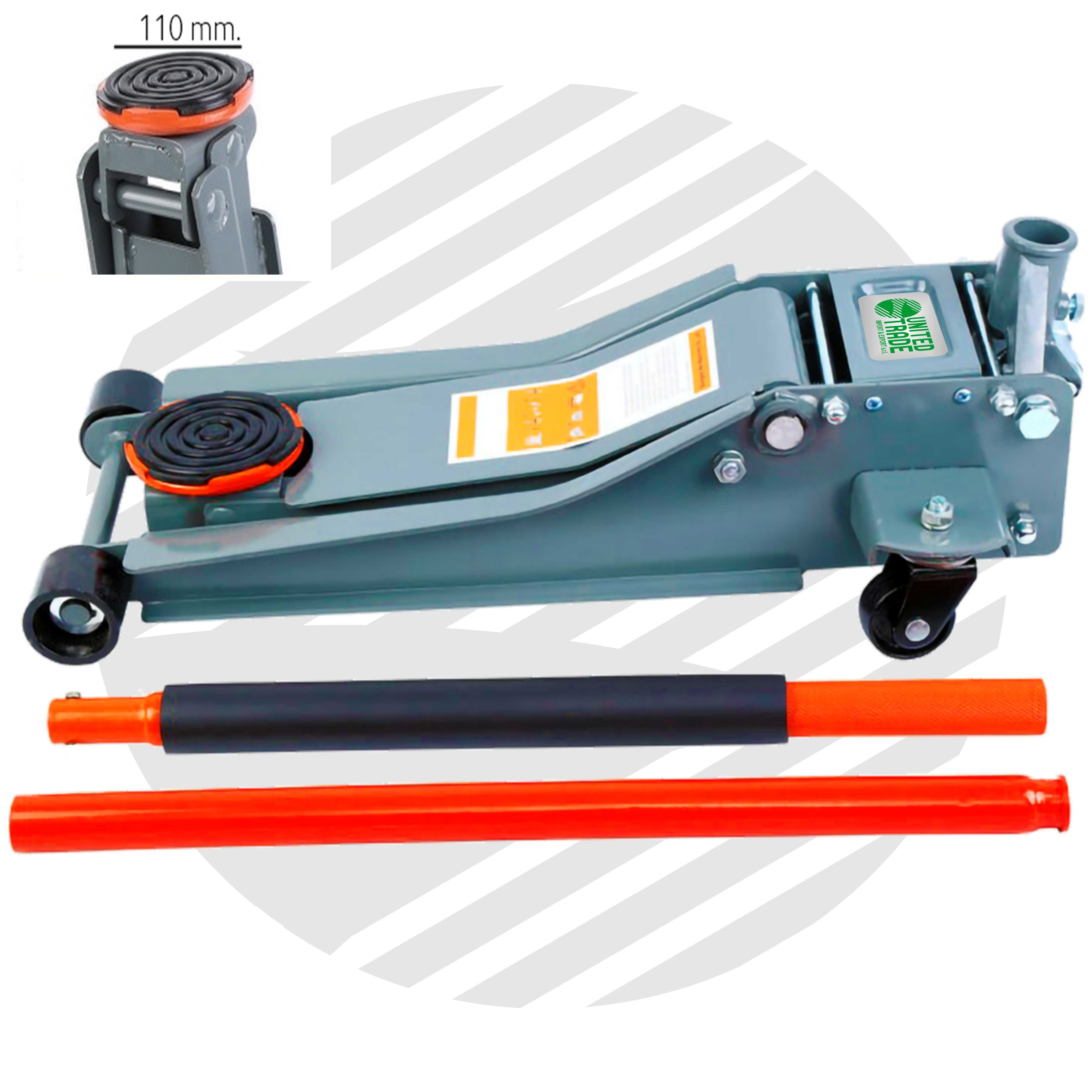 Cric Idraulico Professionale 3 Tonnellate - Sollevatore A Carrello Extra Piatto Con Doppio Pistone - Foto 4